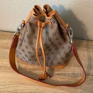 Vintage  Authentic  Dooney & Burke Leather & Canvas Drawstring Bucket  Bag.